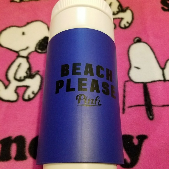 Victoria’s Secret Pink Navy Retro Graphic Beach Please Palm Trees Water Bottle - Picture 4 of 7